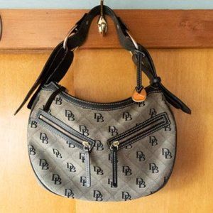 Y2K Dooney & Bourke Monogram DB Canvas w Black Leather Accents Shoulder Bag
